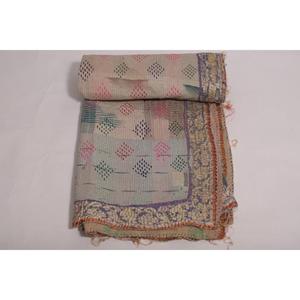 Couverture Kantha Gudri en coton indien, faite à la main, vintage, style bohème, jeté de lit réversible, couverture, cadeau, décoration - Product Image 5