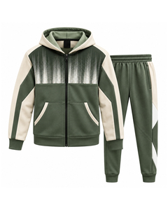 Ensemble de survêtement sportif moderne unisexe à capuche, couleur unie, blocs de couleurs, élégant, décontracté, avec fermeture éclair, design de logo personnalisé, idéal pour le sport - Product Image 1