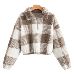 Sudadera con Capucha de Felpa a Cuadros para Mujer, Tejida, Suave, Cálida, Ligera y Acogedora para Invierno - Product Image 1