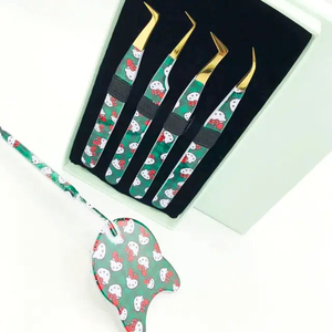 Premium Hello Kitty Eyelash Tweezers Set Green Pattern Toothed Tip <b>Precision</b> Stainless Steel Lash Extension <b>Tools</b> High Quality - Product Image 4