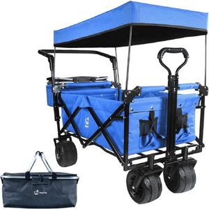 Carrello Pieghevole Robusto con Tettuccio Rimovibile, Ruote Grandi da 4 Pollici per Tutti i Terreni, Freno e Maniglia Regolabile per Uso in Spiaggia - Product Image 1