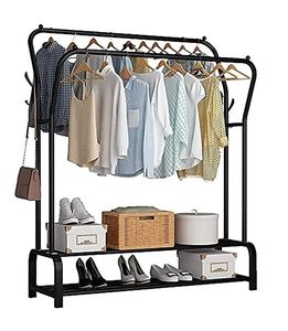 Minimalist Metal Clothing <b>Rack</b> With Double Tier Storage Shelf For Wardrobe Use Standing Type Multifunctional Design - Product Image 4