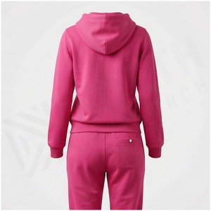 Women <b>Pink</b> Hooded Zipper <b>Tracksuit</b> <b>Set</b> Full Sleeve Solid Color Casual Sweatshirt and Pants 100% Cotton Midweight Autumn Wear - Product Image 2