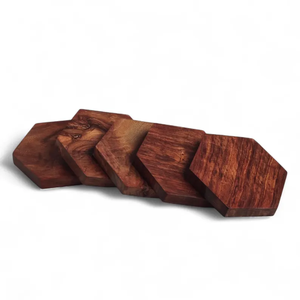 Posavasos rústicos de madera con soporte, tapetes redondos de madera para el hogar y la oficina de B H Brothers - Product Image 1