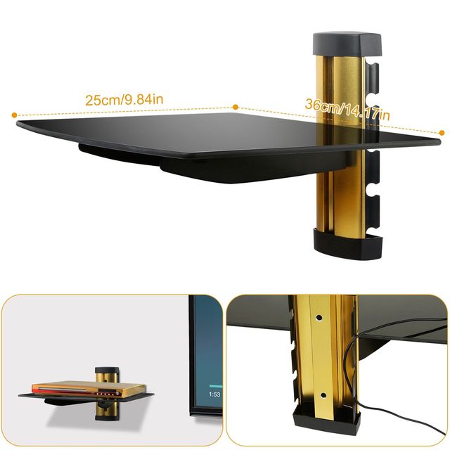 Strengthened Tempered Glass Floating Wall Mounted Display Shelf for DVD Cable Boxes