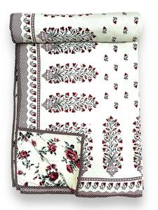 Pure Cotton Reversible <b>Bed</b>/<b>Sofa</b> Handmade Handprinted Floral Dohar Elegant White <b>Blue</b> Buy Direct From Supplier At Bulk - Product Image 3
