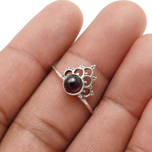 Handcrafted Crown Shaped Boho <b>Ring</b> <b>Crafted</b> From Solid 925 Sterling Silver Statement <b>Ring</b> Oxidized With Round Cut Garnet Gemstone - Product Image 2