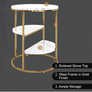 Industrial Style Luxury Furniture Corner <b>Table</b> <b>Gold</b> Plated 3 Tier <b>Side</b> <b>Table</b> for Living Room, Drawing Room, Office India Sale - Product Image 5