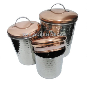 Set of 3 Shinny Polished Stainless Steel Round Canister Jars Shinny Polished Kitchen Accent <b>Storage</b> Canister Plastic Material - Product Image 6