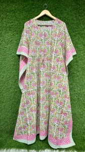 Robe Kaftan en Coton Imprimé Floral Rose pour Femme, Faite à la Main, Style Bohème, Manches Courtes, Coupe Ample, Élégante, Automne/Printemps - Product Image 4