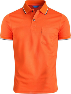 Men's Orange Short Sleeve Stand <b>Collar</b> <b>T</b>-<b>Shirt</b> Contrast Trim Regular Fit Casual Knitted 100% Cotton Breathable Solid Color - Product Image 1