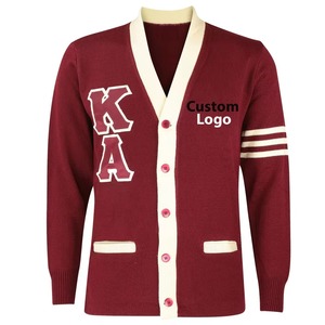 Suéter Cárdigan con Letras Bordadas Personalizadas, Cuello en V, Manga Larga, Acrílico, Estilo Preppy Unisex para Hermandades, Fraternidades y Universidades - Product Image 1
