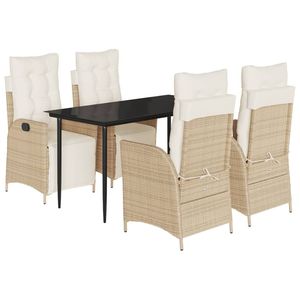 <b>Beige</b> Poly Rattan 5-Piece Patio Dining Set with <b>Cushions</b> Elegant Outdoor Furniture Collection - Product Image 2