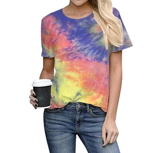 Wholesale Tie Dye T-<b>Shirt</b> For <b>Women</b> <b>Short</b> <b>Sleeve</b> Loose Fit Casual O-Neck Jersey Top Spring Summer Gray <b>White</b> Pattern Ladies Tees - Product Image 6