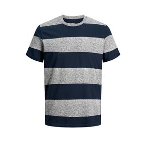 T-shirt décontracté d'été pour homme en coton à rayures horizontales gris marine foncé, col rond, manches courtes, personnalisable avec logo OEM ODM, vente en gros - Product Image 4