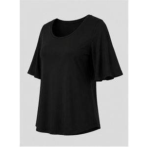 <b>Womens</b> <b>Black</b> Scoop Neck Bell Elbow Sleeve Relaxed Fit T <b>Shirt</b> WTS-0086 - Product Image 4