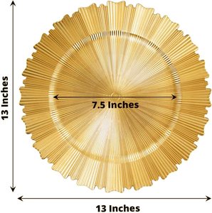 Assiette de présentation cannelée dorée Radiant Gold avec bord texturé effet soleil, pour la décoration de table de dîner lors d'événements de mariage - Product Image 2