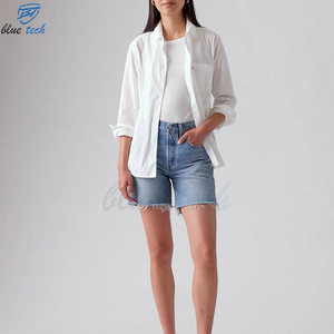 Custom Women Vintage Sexy Summer Denim Shorts High Waist <b>Button</b> <b>Fly</b> Stretch 100% Cotton OEM Wholesale Services - Product Image 5