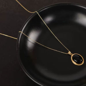 Collar con Colgante Ovalado de Ónix Negro para Niños, Plata de Ley 925, Chapado en Oro de 14K, Gema Natural, Amuleto de Protección, Regalo de Joyería - Product Image 1