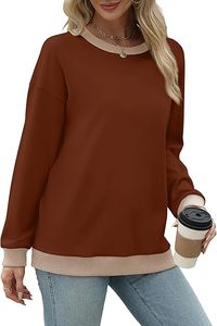 Sudadera de Mujer para Otoño, Color Borgoña, Cuello en V, con Rayas en Contraste, Hombros Caídos, Estilo Holgado - Product Image 6