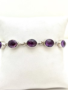 Sterling Silver Oval Cut Amethyst Adjustable Bracelet Elegant Gemstone Jewelry Women Gift Wholesale Supplier - Product Image 4