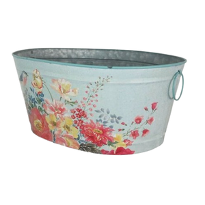 Pots en zinc faits à la main avec motif floral peint, jardinières multifonctionnelles en fer pour la maison, le jardin et le balcon - Product Image 1