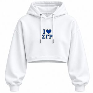 Sudadera con Capucha Corta para Mujer SGRho, Blanca, Bordada con el Escudo de Sigma Gamma Rho, Sudadera de Moda con Capucha para Hermandades Griegas - Product Image 1