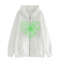 Sudadera con Capucha Oversize de Algodón 100% para Mujer Tallas Grandes, con Estampado de Telaraña Bordado, Cremallera, Estilo Casual Urbano para Otoño