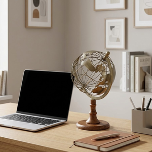 Globo Terráqueo de Escritorio Estilo Vintage con Marco de Hierro con Mapa del Mundo y Base de Madera |   Globo Decorativo para Escritorio de Oficina, Biblioteca y Decoración del Hogar - Product Image 4