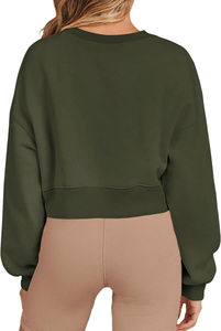 Sweat-shirt court pour femme, manches longues, style corset, hiver/été, 100% coton molletonné, couleur personnalisable, design streetwear décontracté - Product Image 3