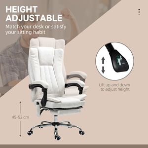 White Reclining Computer Chair with Adjustable Height and <b>Footrest</b> Executive Office Chair with 6-Point Massage Heat Features - Product Image 4