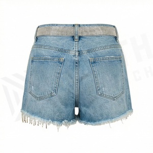 Womens Vintage Straight <b>Denim</b> Shorts <b>Stretch</b> High Waist Customized Color Wash Ripped Design Summer Fashion Casual Outfit - Product Image 2