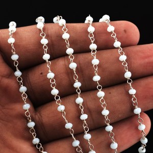 Chaîne en pierres précieuses de style chapelet, couleur bleu aquamarine hydro, rondelles 3MM 3.5MM, plaquée argent, en rouleau, pour la fabrication de bijoux, vente en gros - Product Image 5