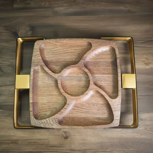 Bandejas de madera hechas a mano duraderas decorativas fruta ensalada pan vegetal plato de comida lavavajillas microondas seguro comercial - Product Image 1