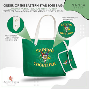 กระเป๋าโท้ทสะพายไหล่แบบกันน้ำพร้อมซิปปิด รุ่น Green OES Shining Together Order of the Eastern Star Journal พร้อมหูหิ้วสีขาว - Product Image 4