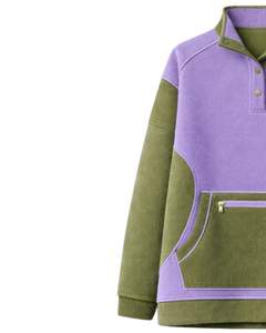 Sweat-shirt d'hiver surdimensionné en polaire pour femme, lavande et olive, avec col à boutons-pression et poche kangourou, style fabricant personnalisé - Product Image 3