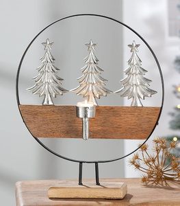Wooden Christmas Decoration Tea <b>Light</b> Candlestick Motif Christmas <b>Trees</b> Made of Aluminium Colour Brown Silver Table Decoration - Product Image 3