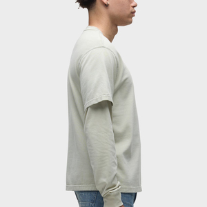 Nouveau T-shirt Homme 2026 Tendance Beige Double Couche Manches Longues Vintage Épais Coupe Ample Décontracté en Jersey Écologique - Product Image 3