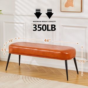 Panca Moderna in Ecopelle per Vanità, Pouf Imbottito Morbido con Gambe Dorate per Ingresso, Sala da Pranzo e Cucina - Product Image 2