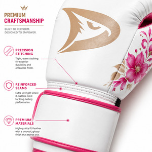 Gants de boxe personnalisés en gros pour femmes, en cuir PU floral blanc et rose de qualité supérieure, pour Muay Thai, Kickboxing, Sparring et Entraînement - Product Image 2