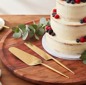 Ensemble de service à gâteau en or de qualité supérieure avec couteau à beurre assorti, parfait pour les événements, les fêtes et une utilisation élégante lors des repas et de la décoration. - Product Image 5
