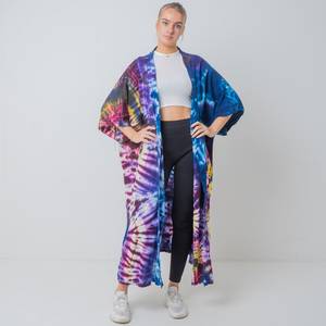 Kimono long en tissu rayonne tie-dye, style bohème, pour femme, idéal pour la plage, les vacances d'été, comme cache-maillot ou tenue de resort sexy, disponible en grandes tailles - Product Image 1