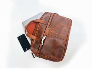 Nouveautés : Sacoche d'ordinateur portable professionnelle moderne, grande capacité, imperméable, en cuir véritable, légère et portable - Product Image 3