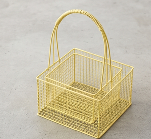 Deluxe Yellow Metal Wire Storage <b>Basket</b> Rectangle With Handle Simple Multi Purpose Neatening Organizing - Product Image 4