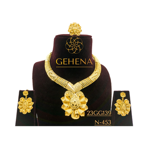 Designer 24K <b>Gold</b> Plated Brass Jewelry <b>Set</b> Elegant 5 Gramme Choker Necklace Trendy New <b>Earring</b> Ring Women's Fashion Jewelry <b>Sets</b> - Product Image 1