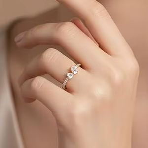 <b>925</b> Sterling <b>Silver</b> Gold Plated Emerald Cut and Heart Moissanite Engagement <b>Ring</b> for Women - Product Image 2