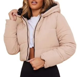Blouson court matelassé en duvet pour femme, couleur unie, avec logo tricoté et fermeture éclair, idéal pour l'hiver et les activités décontractées en extérieur - Product Image 1