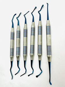 Kit de 6 Curettes Dentaires Manuelles en Acier Inoxydable Revêtu de Titane, Double Embout, Précision par Grip, pour Composite et Chirurgie - Product Image 5