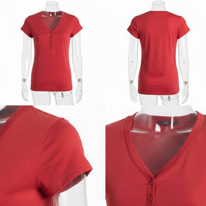 Camiseta de alta calidad, transpirable, de algodón/poliéster, manga corta, corte ajustado, para mujer, cuello redondo, con botones. - Product Image 6