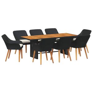 Juego de Comedor de Jardín de 9 Piezas en Poliratán Negro con Mesa de Teca, Muebles de Exterior de Estilo Contemporáneo Resistentes a la Intemperie - Product Image 2